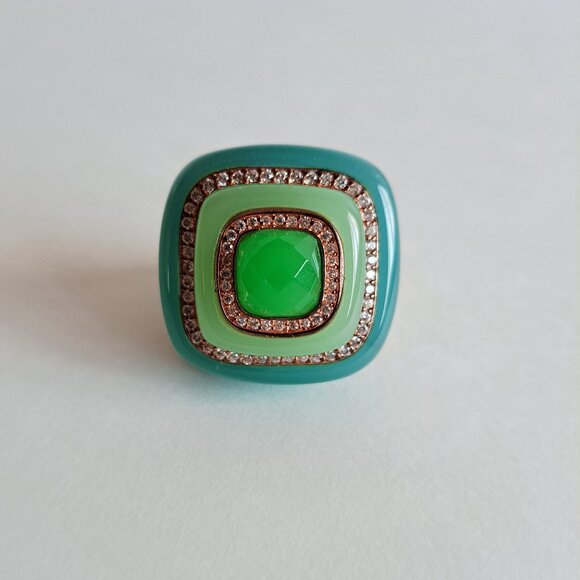 New Angelique de Paris Green Teal Resin Square Ring Size 7 - Picture 3 of 16
